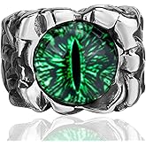 ELFASIO Men Stainless Steel Rings The Devil Dragon eye/Eyes of Hell Demon Red/Blue/Purple/Green Biker Vintage Ring Size 8-15