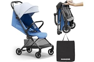 MAMAZING Ultra Air X Travel Stroller - Ultra-Lightweight Under 10 lbs, Carbon Fiber Frame & Airplane Friendly, Lightweight Stroller with Reclining Seat, UPF 50+ Canopy & Travel Bag