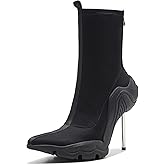 Tsrenlmln Women's Ankle Boots High Heel Boots for Women Stiletto Heel Boots Fashion Pointed Toe Ankle Booties for Women Womens Elastic Fabric 8cm Heel Pull-On High Heel Booties