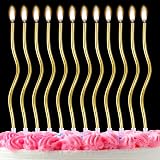 LFBEST 12 Pieces Twisty Gold Birthday Candles with Holder Cake Decoration