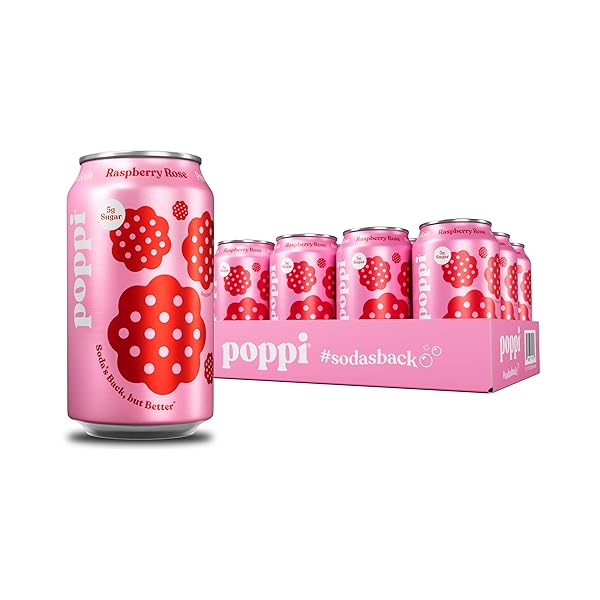 POPPI SPARKLING PREBIOTIC SODA BEVERAGE WITH APPLE CIDER VINEGAR, SELTZER WATER AND FRUIT JUICE, RASPBERRY ROSE FLAVOR, 12 OZ, PACK OF 12, PACKAGING MAY VARY