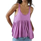 InterNos Women's Summer Flowy Tank Tops Sleeveless Strap Ruffle Shirts Babydoll Tunic Tank Peplum Tops