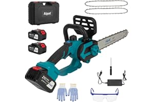 Aipat 12-Inch Cordless Chainsaw 21V with 4.0Ah Battery, Brushless Motor, LED Power Display, Tool-Free Tension, Automatic Oile