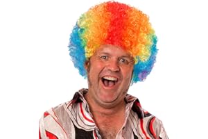 HODRME Unisex Short Fluffy Afro Wigs-Women Men Kinky Curly Disco Hippie Wig for Costume Cosplay Halloween Christmas Party (Rainbow)