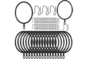 Swpeet 60Pcs 50mm/2" Inner Diameter Black Metal Curtain Ring with Pin-on Drapery Hooks Assortment Kit, Drape Sliding Eyelet R