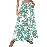 SimpleFun Women's Palazzo Pants Boho Floral Wide Leg Trousers Summer Beach High Waisted Flowy Pants with Pockets