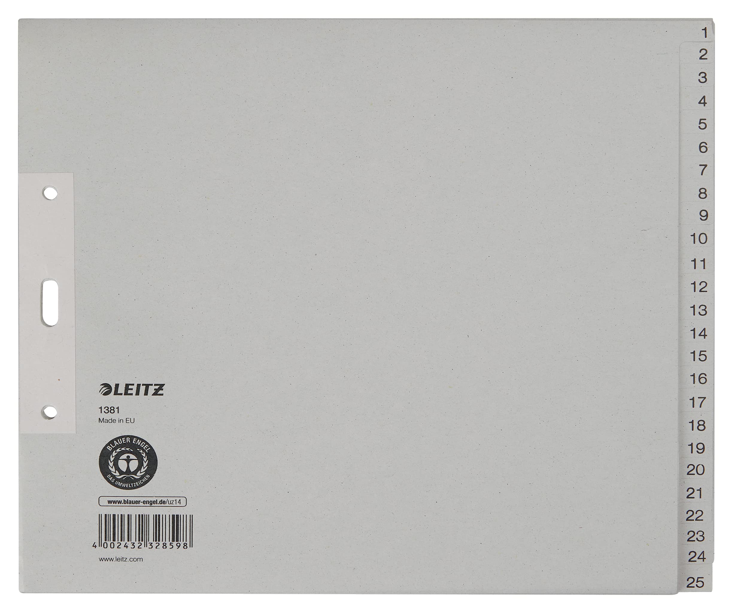 Leitz 13810085 Number Index Sheets 1-25 A4 25 Sheets Grey