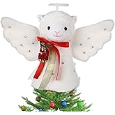 Beeveer Christmas Tree Topper Decoration Lighted Animal Angel Tree Topper with Glitter Wings LED Lighted Ornament for Christmas Holiday Mantel Table Decor Home Decorations Supplies (Alpaca)