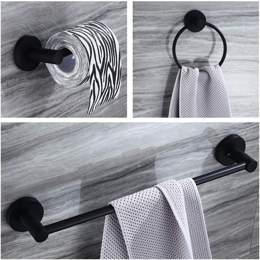 Cavoli 3-Piece Matte Black Bathroom Hardware Accessory Set Wall Mounted,24'' Towel Bar Adjustable Toilet Paper Holder,Towel Ring,Stylish Lavatory Shower Set,Black: Home & Kitchen