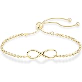 Miabella 925 Sterling Silver or 18Kt Yellow Gold Plated 925 Sterling Silver Infinity Adjustable Bolo Beaded Ball Chain Bracelet for Women, Made in Italy