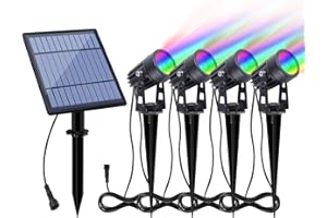 APONUO Halloween Solar Spot Lights Outdoor Color Changing, Metal Solar Landscape Lighting RGB Spotlights Waterproof 4-in-1 Tree Lights for Patio, Pathway, Yard, Garden, Holiday Decoration (Multicolor)