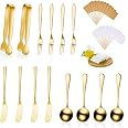 Patelai 14 Pcs Charcuterie Utensils Cheese Knives Forks,Golden | Stainless Steel Mini Serving Set for Appetizers, Includes Bu