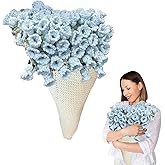 KMLSHLL Finished Rose Bouquet Blanket, 43.3 in Handmade Crochet Flower Bouquet Blanket, Knitted Throw Blankets for Birthday Wedding Valentine’s Day Home Decor (Blue, 1.1M)