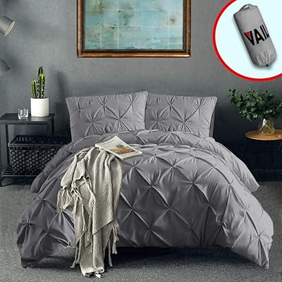 Vailge 3-Piece Pinch Pleated Duvet Cover Set with Zipper Closure