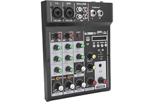 LAZMIN112 Portable Audio Mixer, Portable 4 Channel BT Mixing Console Digital Audio Mixer Builtin Reverb Effect for Home Karaoke, Webcast, Music Recording(US plug)