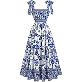 Floerns Women's Floral Tie Shoulder Cami Dress Sleeveless Ruffle Hem Boho Midi Dresses