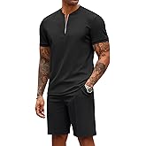 COOFANDY Men's 2 Pieces Outfits Casual Quarter Zip Polo T Shirt and Shorts Set Athletic Jogging Summer Tracksuit