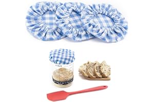 ZUAWAE Sourdough Jar Cover, Reusable Sourdough Cloth Cover, 3pc Handmade Cotton Cloth Covers for Sourdough Starter Jar Sourdough Bread Baking Supplies Fit Jars Mouth from 3-4 Inch (Blue Plaid)