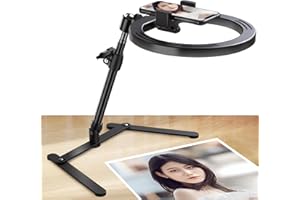 WEIIBDIE 10.5" Selfie Ring Light with Stand for Laptop,Overhead Camera Phone Mount, Tabletop Tripod Holder for Cookie Decorating,Live Streaming and Demo Drawing Sketching iPhone Filming