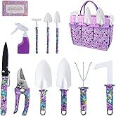 Gardening Tools Set for Women, 10-Piece Purple Floral Heavy Duty Garden Tool Set with Storage Tote Bag, Gardening Tools Kit with Ergonomic Non-Slip Handle, Ideal Women's Gift for Gardening