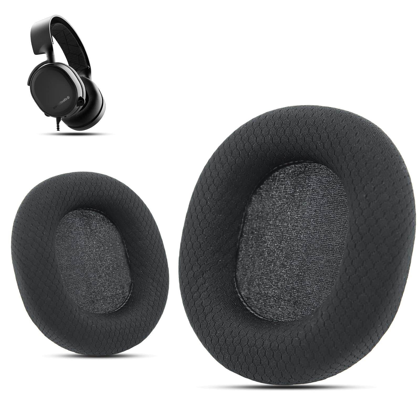 Arctis 7 Ear Cushion, Breathable Fabric Replacement Earpads Ear Cushions fit SteelSeries Arctis 1, Pro, 3, 5, 7, 7+, 7p, 7X, 9, Prime All Models Wireless Headset, Black, by Krone Kalpasmos