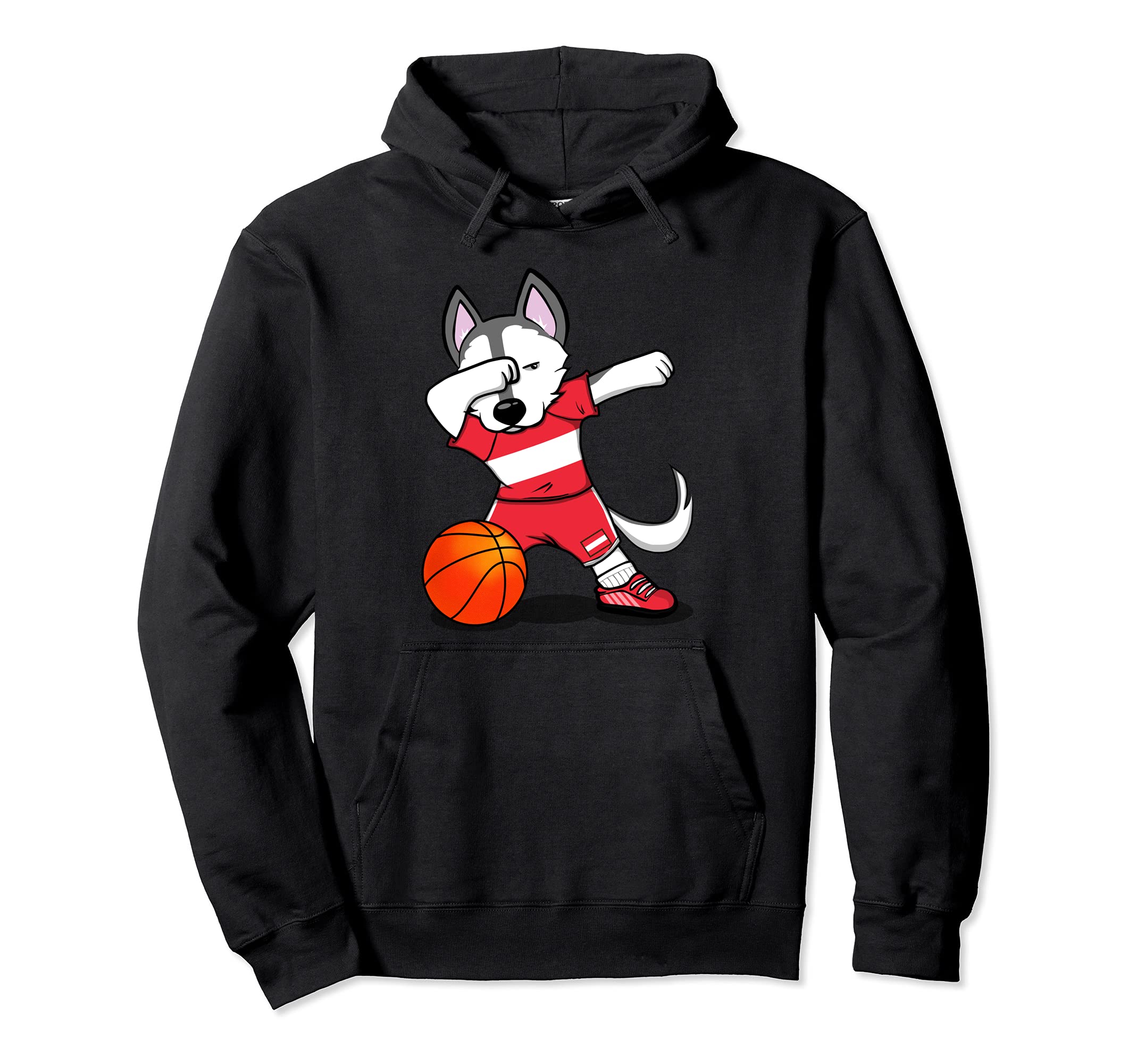 Dabbing Husky Austria Basketball Fans Jersey Austrian Flag Pullover Hoodie