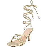 Putu Strappy Heels for Women Tie up Stiletto Heels Square Open Toe Sandals for Wedding,Party,Prom