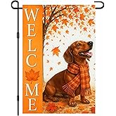 BlissYard Thanksgiving Fall Garden Flag 12x18 Inch Welcome Dachshund Outdoor Flag Double Sided Autumn Yard Banner with Dog and Maple Leaves for Porch Lawn Patio Seasonal Decor