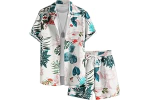 EISHOPEER Men's Flower Button Down Hawaiian Sets Casual Short Sleeve Shirt and Shorts Outfits