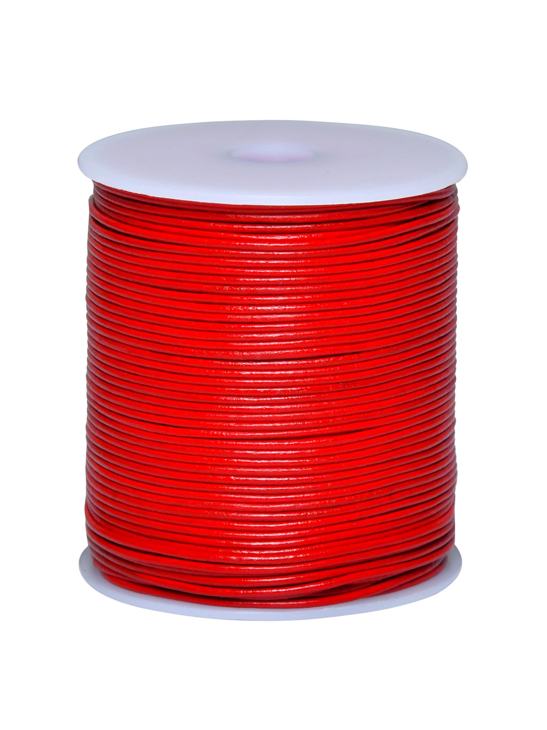 Cords Essentials Round Genuine Leather String Cord, Rope for Jewelry Making, Necklaces, Bracelets, Kumihimo Braiding, Wraps, Crafts and Hobby Projects (Red, 1.5 MM)