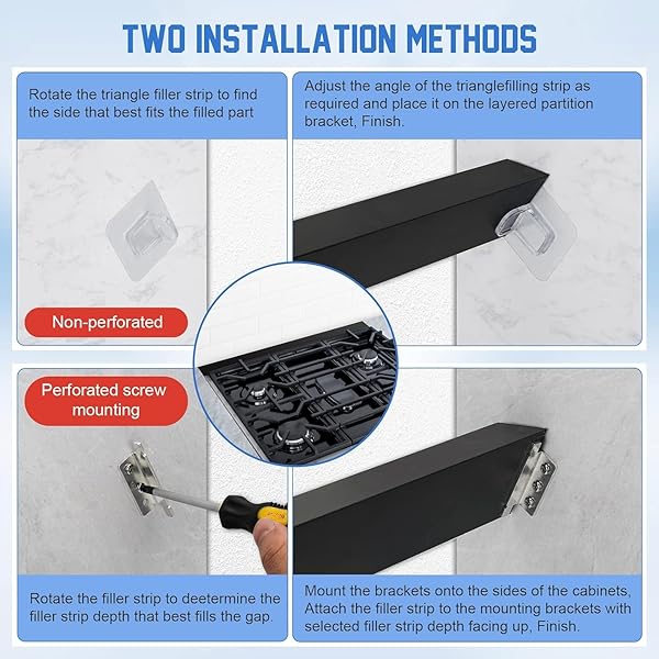 30″ SLIDE-IN RANGE REAR FILLER KIT W10113901A, STOVE GAP UNIVERSAL TRIANGULAR FILLER STRIP, COOKTOP TRIM KIT BETWEEN STOVE AND BACKSPLASH FOR WHIRLPOOL & MOST BRAND, DURABLE ALUMINUM, BLACK