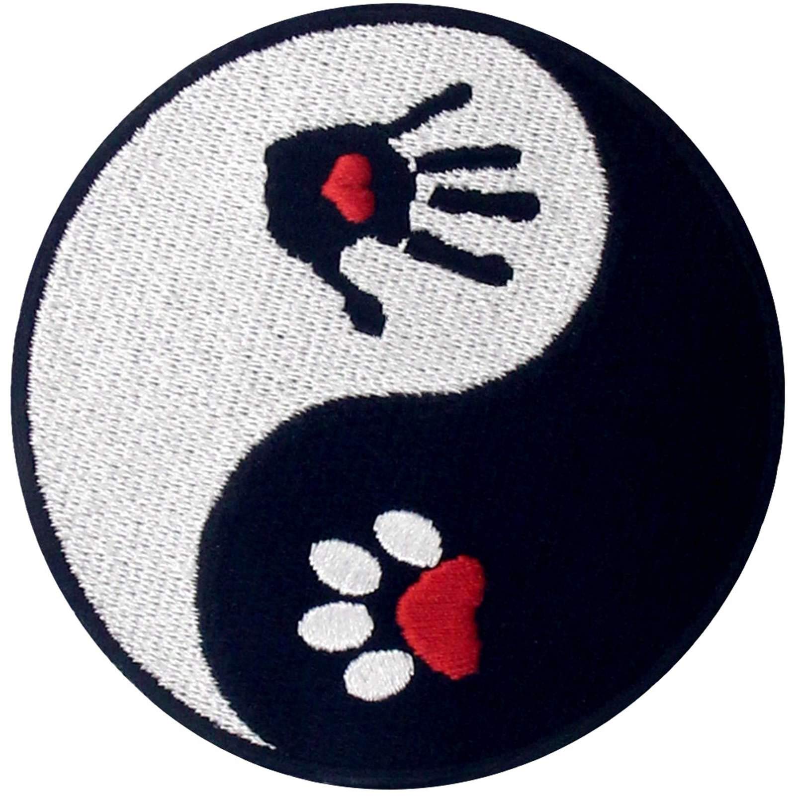 Dog and Human Ying Yang Patch Embroidered Applique Badge Iron On Sew On Emblem