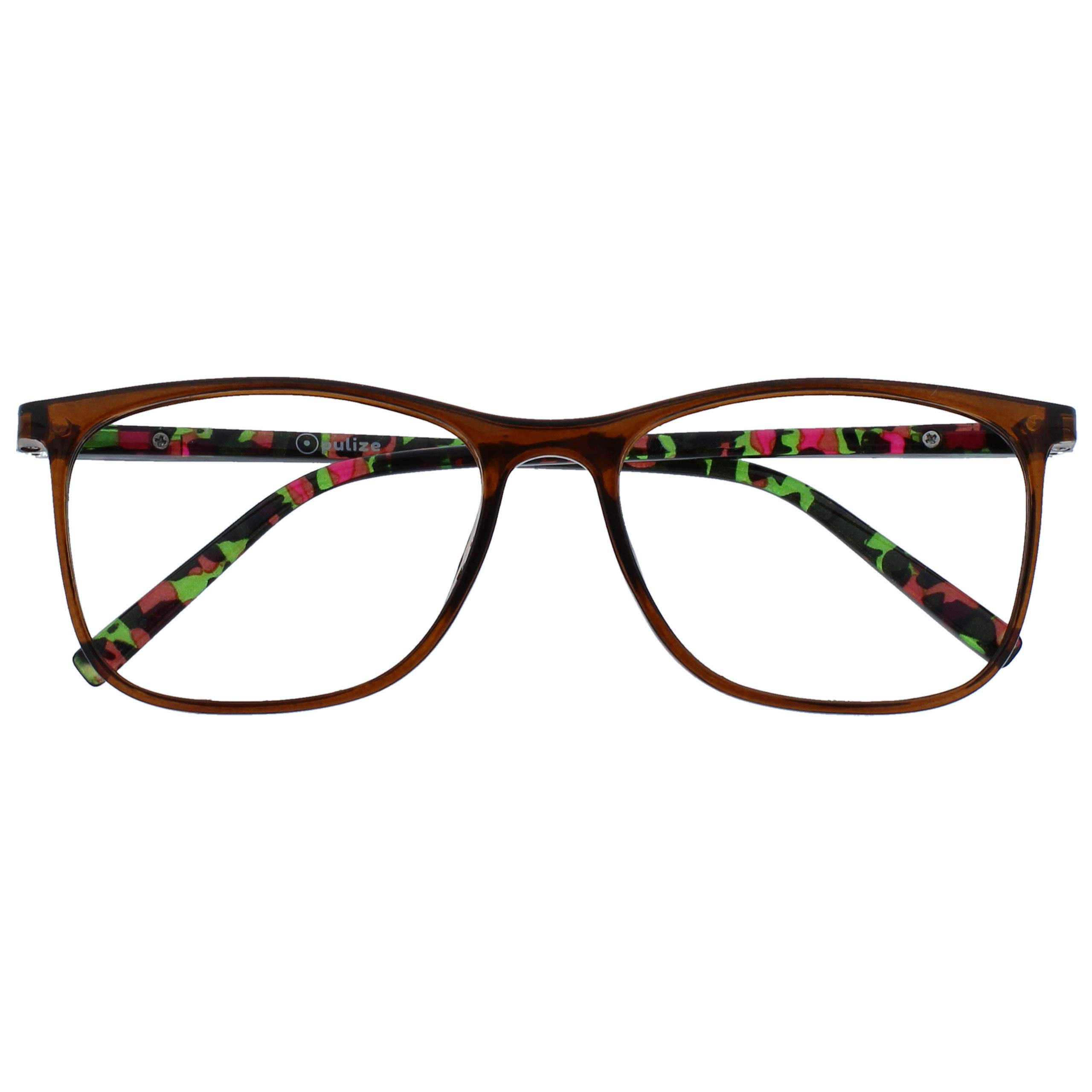 OPULIZE Arc Reading Glasses Stylish Slim Square Frame Spring Hinges Scratch Resistant Brown Patterned Arms Mens Womens R66-2 +2.00