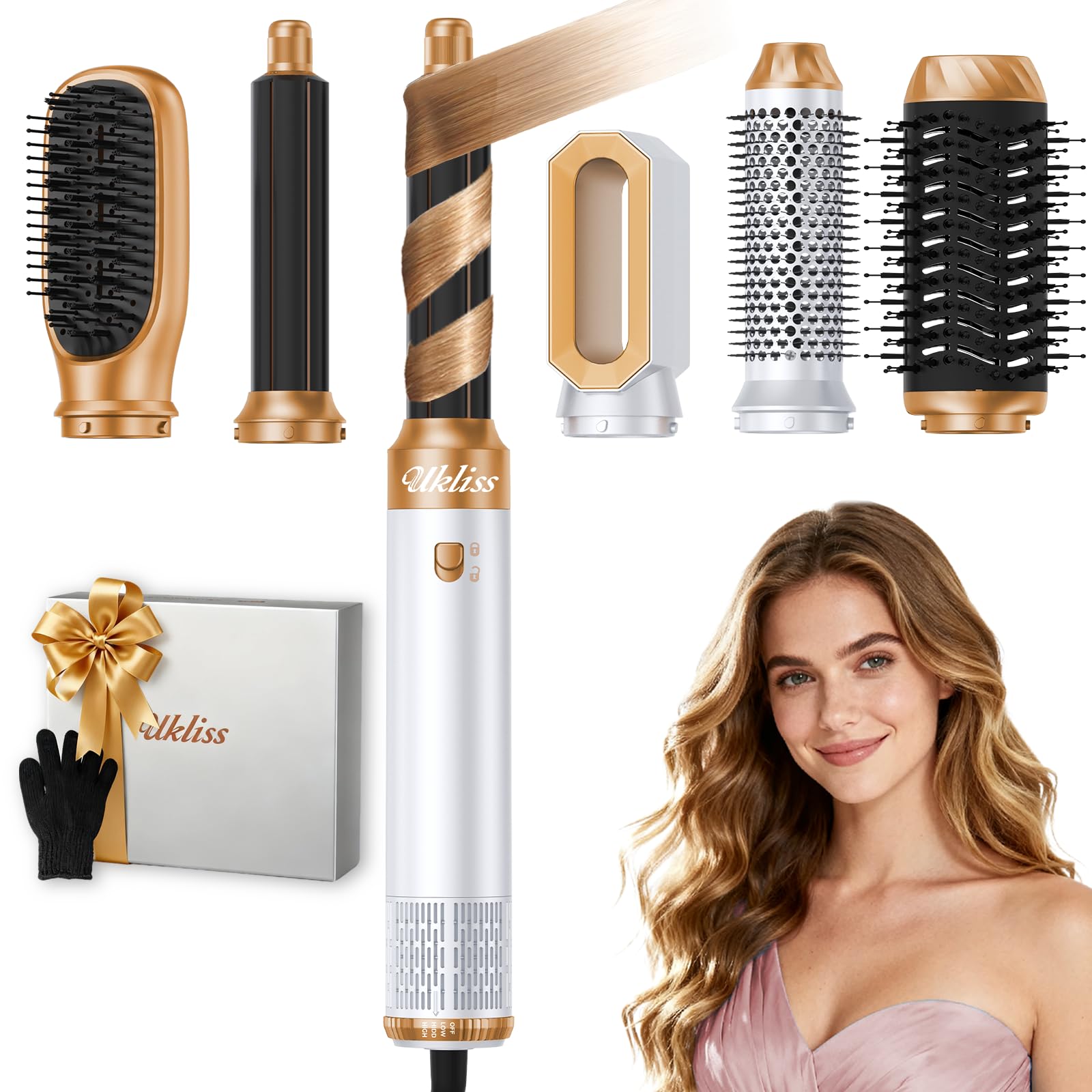 Photo 1 of Ukliss Hair Dryer Brush 6 in 1, Hot Air Brush & Styler with ALCI Safety Plug, Ionic Blow Dryer Brush for Frizz Free Salon Blowout, Volumizing & Auto Curls, for Fine to Normal Hair,White