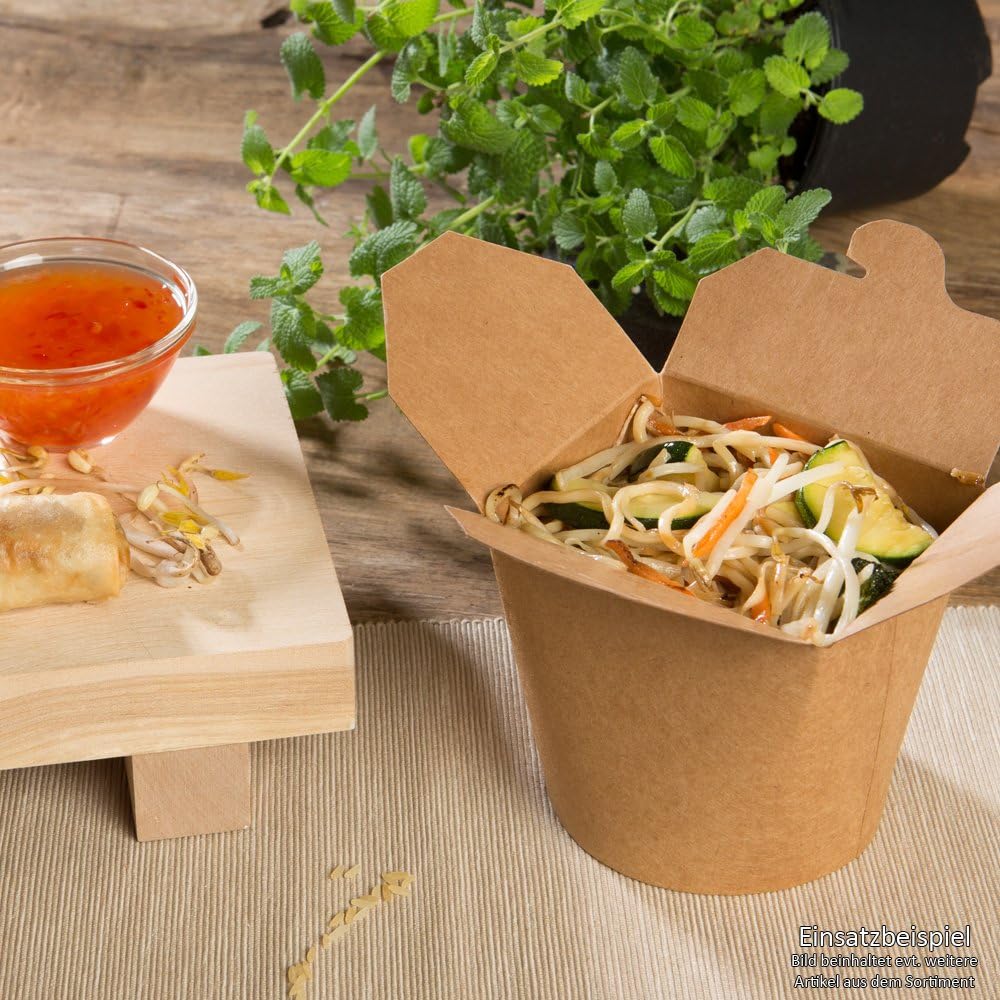 BIOZOYG Take-Away Noodle Box Chinese Take-Out Box Organic Packaging Pasta I Food Boxes Folding Lid Cardboard Boxes with PLA Inner Coating Compostable I 50 Noodle Boxes with Lids brown 26oz - Image 3