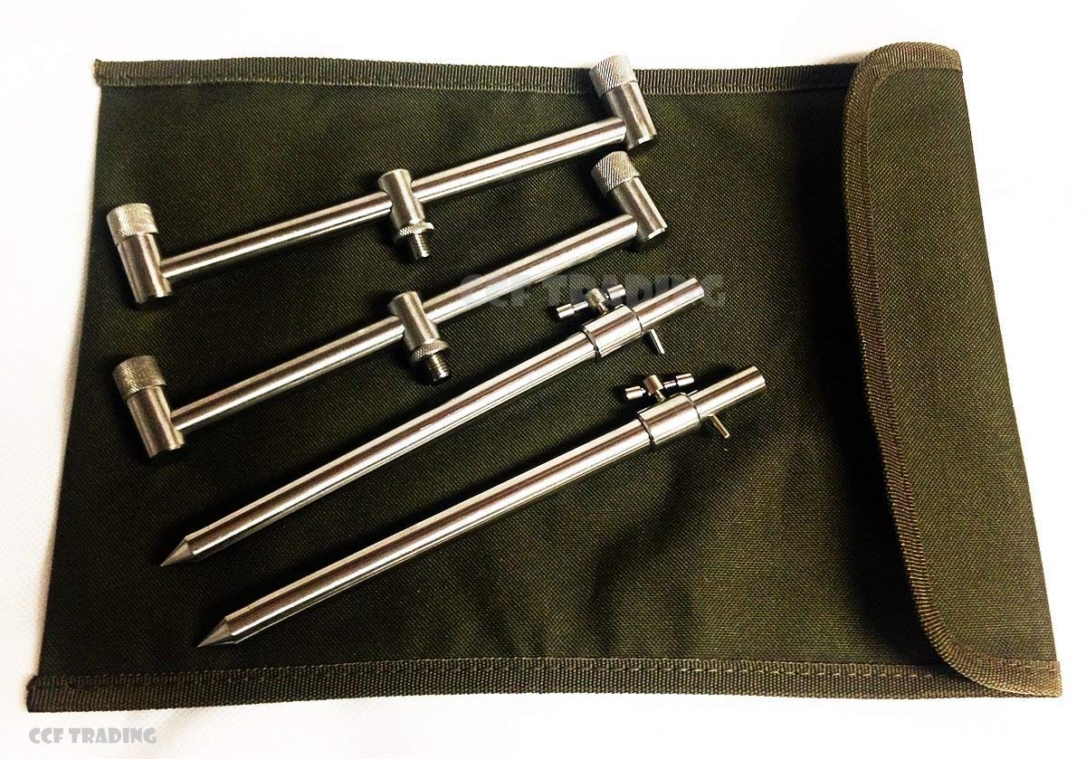 NGT 2 x ROD BUZZ BAR with BANK STICKS & CASE STAINLESS STEEL CARP FISHING