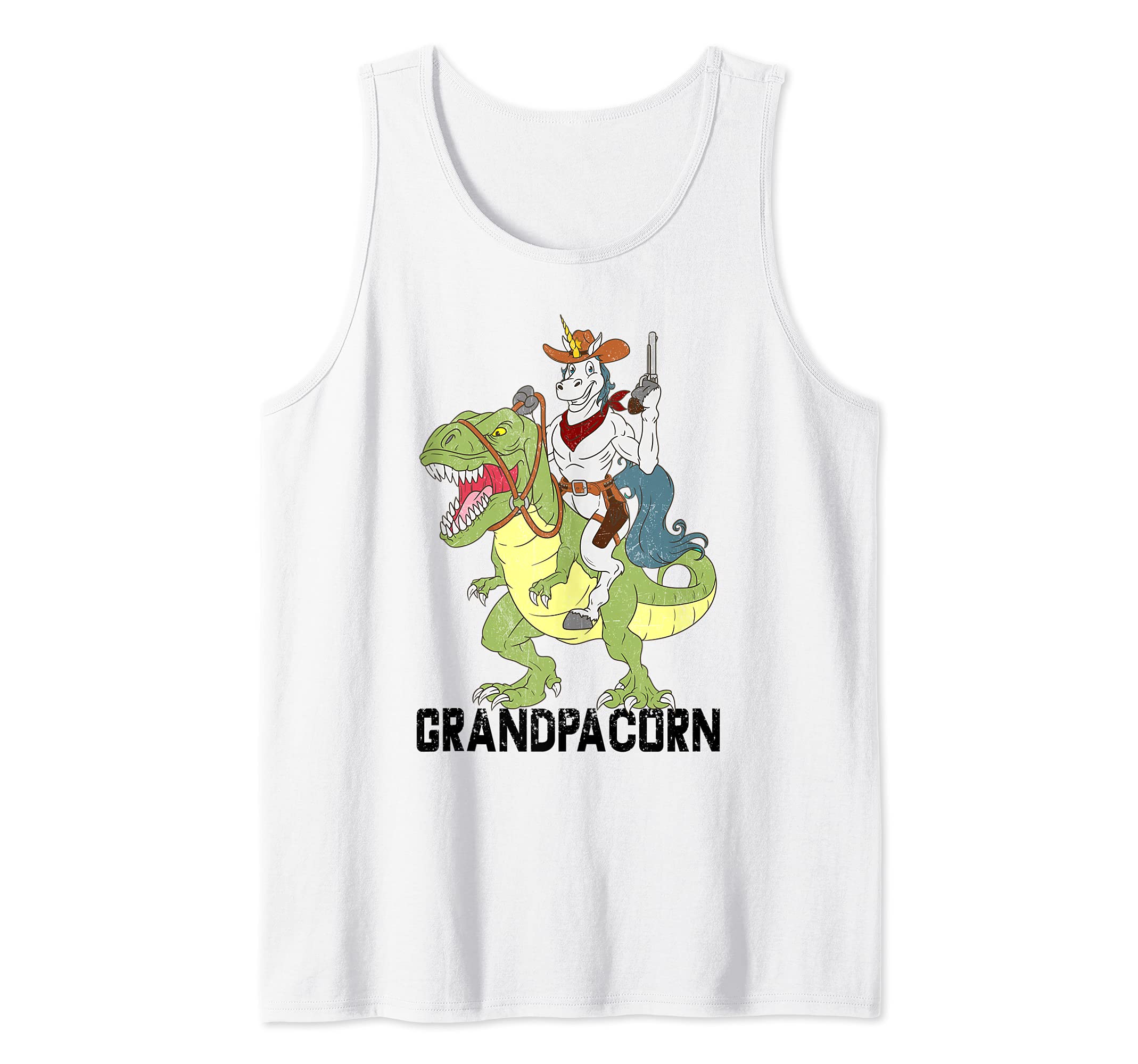 Grandpa Unicorn Cowboy Riding Dinosaur T-Rex Grandpa Sheriff Tank Top