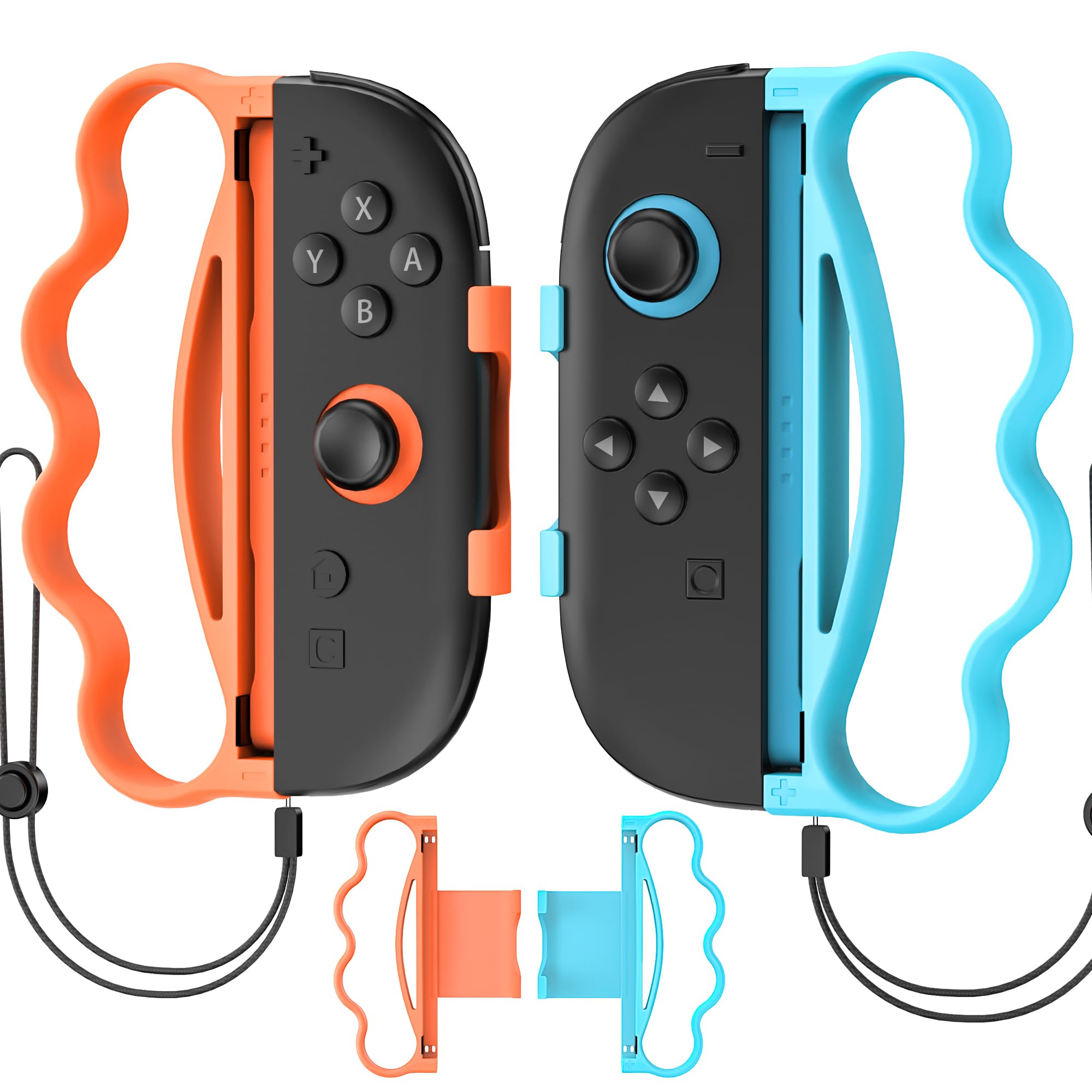 GLDRAM Fitness Boxing Grip for Joycon 2 Controller, Ergonomic Comfort Hand Grip Accessory with Adjustable Wrist Strap for Nintendo Switch 2 Sport Game - 2 Packs of Blue & Orange