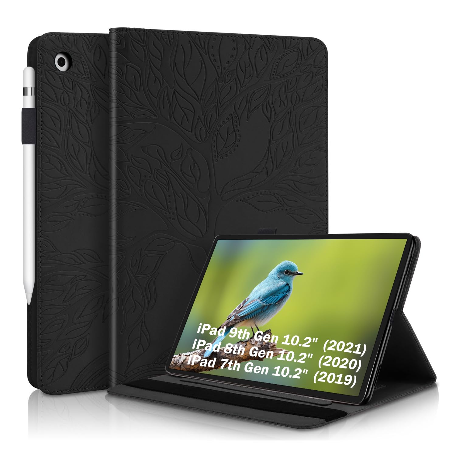 Photo 1 of Portfolio Cover for iPad 9th/8th/7th Generation Case, Unique Tree Design with Card Slots, Slim and Lightweight with Built-in Magnetic Auto Sleep, Precise Cutouts Compatible with Case iPad 10.2 Black