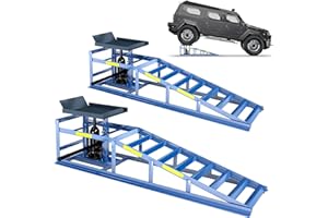 LARBANKE 2 PCS Car Ramp, 5T/11000 LBS Heavy-Duty High Load Car Ramp, Hydraulic Oil Change Ramp with Built-in High Visibility Night Reflective Strip, Adjustable Lifting Height of 9.8-15 in Garage Car Lift