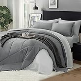 BEDELITE King Size Comforter Set 7 Pieces Bed in A Bag - Soft Microfiber Reversible Grey Bed Set with Comforters, Sheets, Pillowcases & Shams, Cozy Luxury Bedding Sets for All Season
