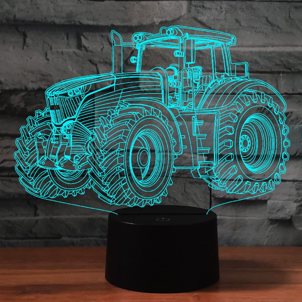 PONLCY 3D Optical Illusion Lamp Tractor Led Night Light, 7 Colors USB Touch Switch Desk Lamps, Bedroom Decoration Table Lights for Kids Birthday Christmas Gifts