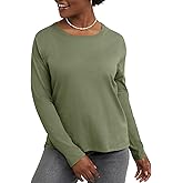Hanes Womens Originals Long Sleeve Cotton T-Shirt, Lightweight Crewneck Tee, Modern Fit