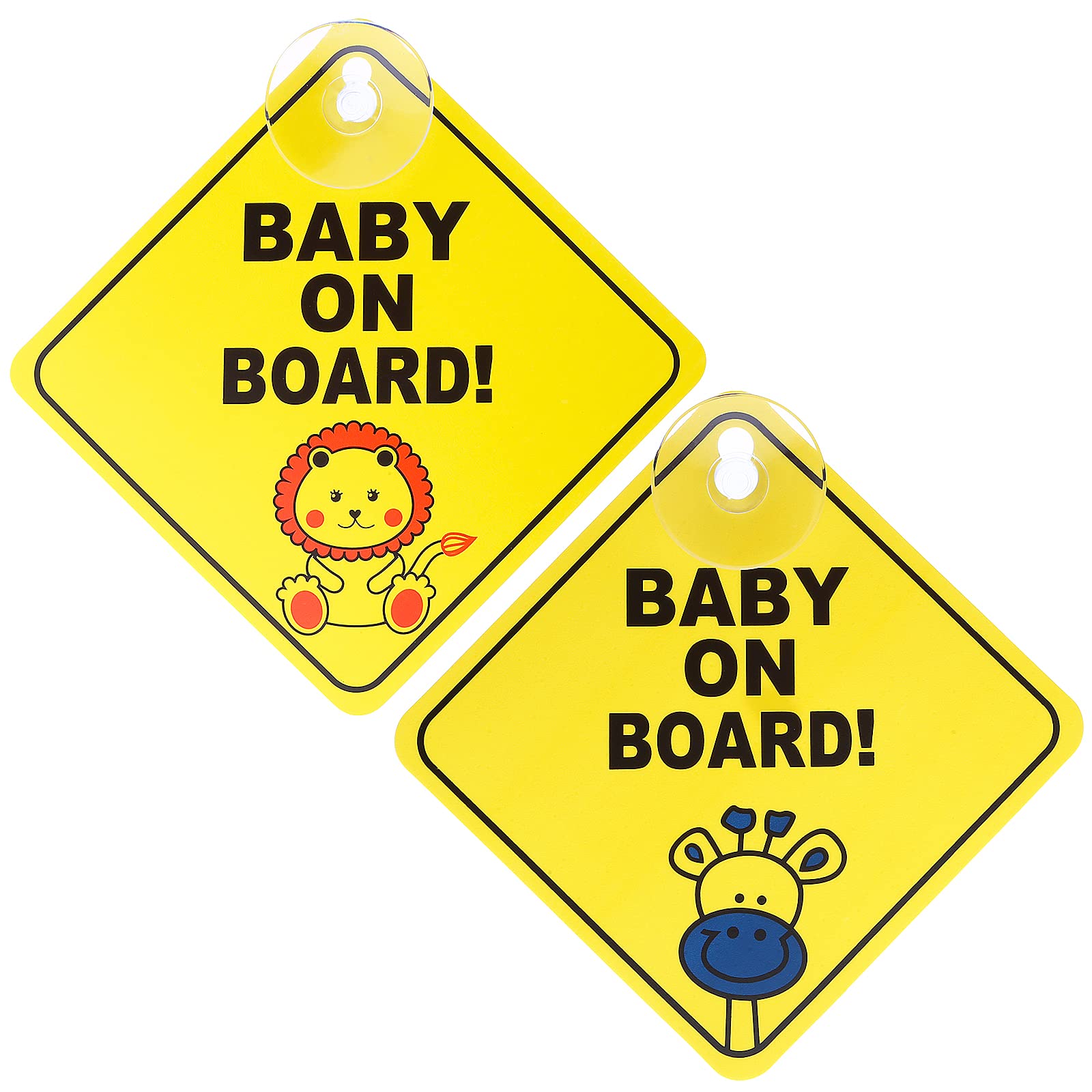 Photo 1 of TIESOME 2 pcs Baby on Board Car Warning, Baby on Board Sticker Sign for Warning with Suction Cups, Child in Car Sticker for Window Cling Reusable Toddler on Board Stickers Decal (Giraffe + Lion)