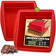 Walfos Silicone Square Cake Pan, 8 inch Brownie Pan with Non-Slip Grips, Non-Stick and BPA Free, Perfect for Brownie, Cake, B