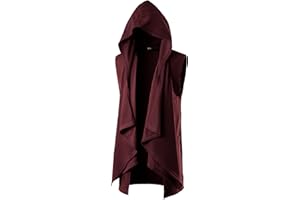 GIVON Mens Sleeveless Ruffle Shawl Collar Cardigan Lightweight Long Hooded Vest Sweater
