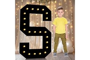 LOBOOM 3FT Marquee Letters Light Up Letters, Black Giant Marquee Letter Mosaic Letter for Birthday Wedding Backdrop Large Letters for Grad Party Baby Shower Decoration, Pre-Cut Foam Frame Letter S