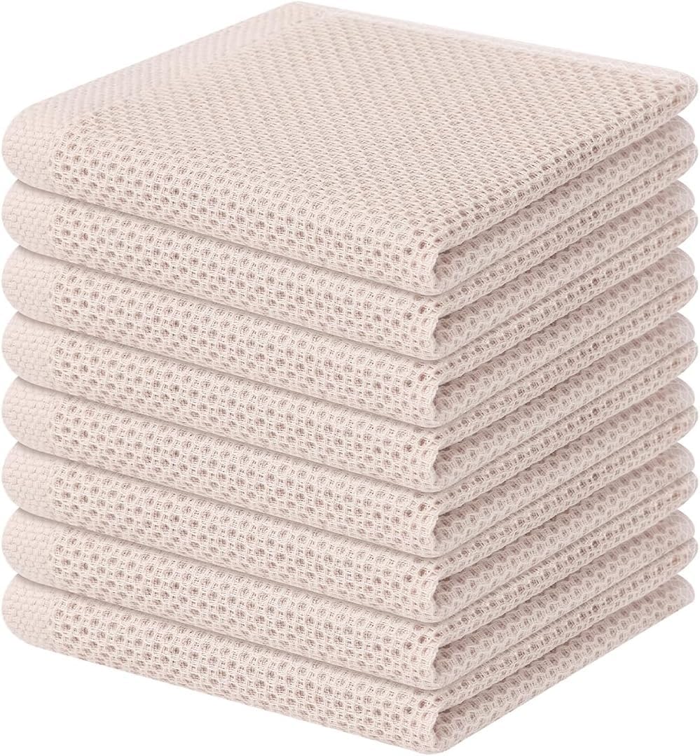Moosfor 100% Cotton Kitchen Cleaning Cloths, Highly Absorbent Soft Dish Cloths, Quick Drying Kitchen Accessories for Washing Up, Pack of 8, 30 x 30 cm, Beige