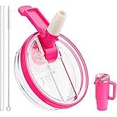 Bluwing 30 oz Leak Proof Flip Straw Lid for Stanley Quencher H2.0 and ProTour Tumbler, 30 oz Replacement Lid for Stanley Cup, Spill Proof(Rose Red)