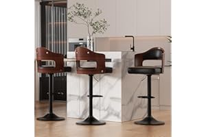 Nalupatio Swivel Bar Stools Set of 3 Seat Adjustable Height 24.5-33.5IN, Wooden Barstools PU Leather Upholstered Bar Chairs with Back & Footrest for Bar Kitchen Dining Room